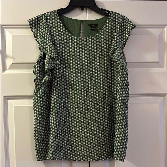 Ann Taylor Ruffled Cap Sleeve Green Blouse - Picture 1 of 8